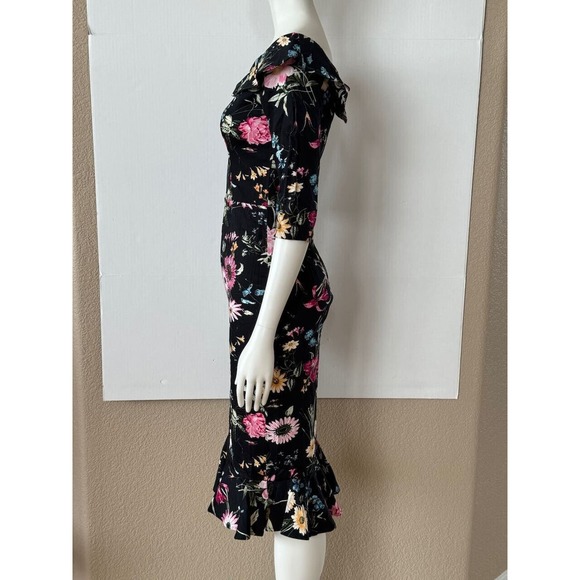 NWT Joe Brown's Women's Dress Black Floral Sz 2 Pencil Off Shoulder Collared - Picture 3 of 9